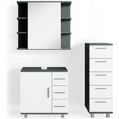 Afbeelding van Vicco Badkamermeubel set Ilias, Antraciet/Wit, 3 delen
