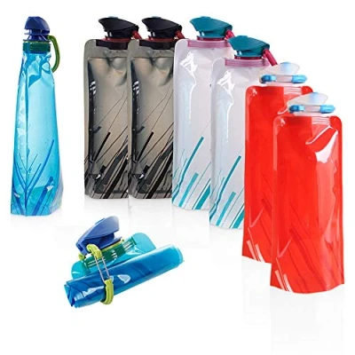Afbeelding van MOAMUN Set van 8 BPA vrije opvouwbare waterflessen met karabijnhaak voor outdoorsporten, wandelen, avontuur, reizen, fietsen (700 ml, blauw, wit, rood, zwart)