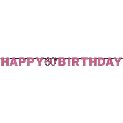 Afbeelding van Letterslinger Happy 60 Birthday Sparkling Pink 213x16cm per stuk