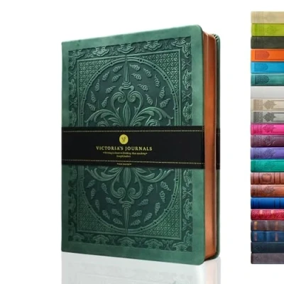 Afbeelding van VICTORIA&#039;S JOURNALS Kunstleer vintage dagboek harde kaft gevoerd notitieboek oud uitziend reisdagboek, 15,7 x 20,1 cm, donkergroen