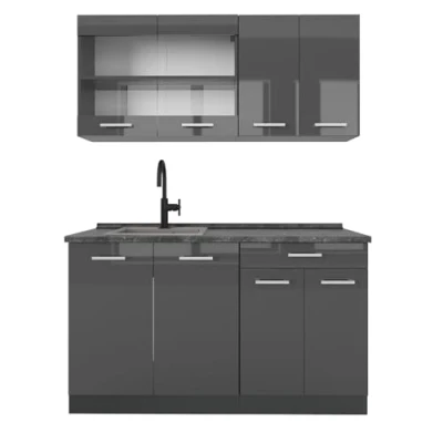 Afbeelding van Vicco Eenpersoonskeuken R Line, Antraciet hoogglans/antraciet, 140 cm , WB