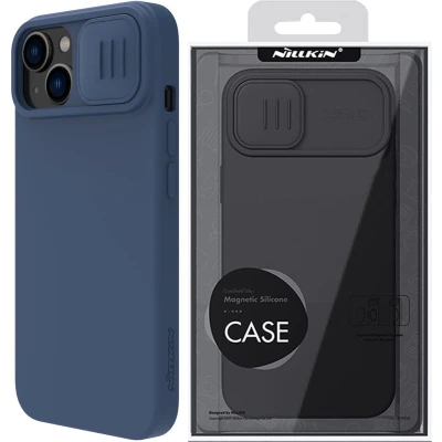 Afbeelding van Nillkin CamShield Magnetisch Siliconen Hoesje iPhone 14 Plus Magnetische MagSafe Cover met Camerabeschermer Blauw