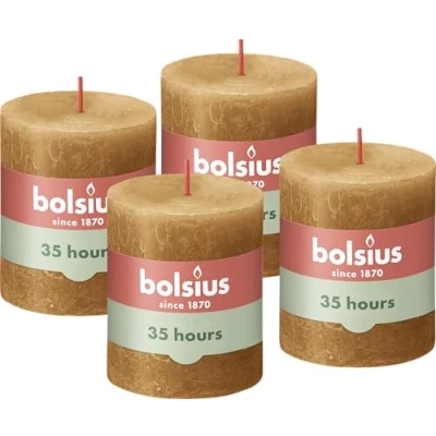 Image de Bolsius Bougies pilier rustiques 4 pcs 80x68 mm Jaune nid d&#039;abeilles