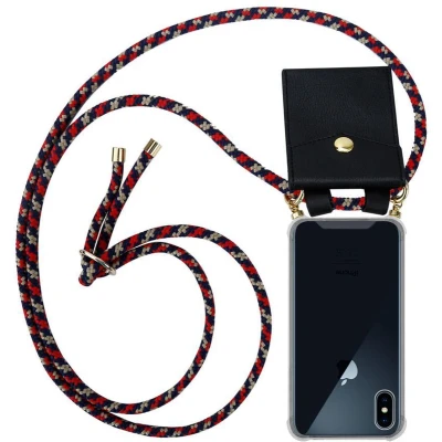 Afbeelding van Cadorabo Hoesje geschikt voor Apple iPhone X / XS in ROOD BLAUW GEEL Silicone Mobiele telefoon ketting beschermhoes met gouden ringen, koordriem en afneembare etui