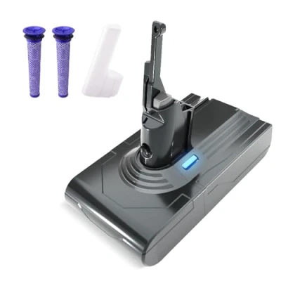 Afbeelding van Accu voor Dyson stofzuiger V8 SV10, Li Ion batterij, compatibel met Absolute Fluffy Animal SV10 STANEW, reservebatterij 2 filters 21,6 V, 4500 mAh