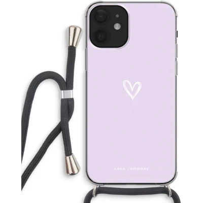 Afbeelding van Case Company® hoesje met Koord geschikt voor iPhone 12 mini Klein hartje paars Telefoonhoesje Zwart Extra Bescherming aan alle Kanten en Over de Schermrand