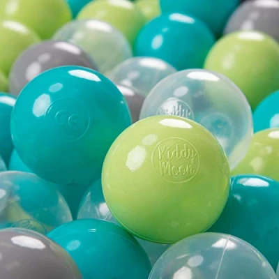Afbeelding van KiddyMoon Gekleurde plastic ballen voor babyzwembad, 700 ballen, ∅ 7 cm, made In EU, turquoise, lichtgroen, grijs, transparant