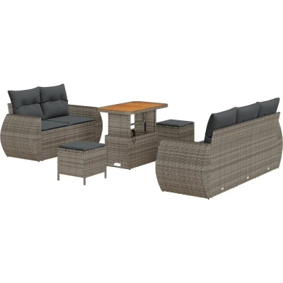 Afbeelding van vidaXL 8 delige tuinset met kussens grijs poly rattan en acaciahout