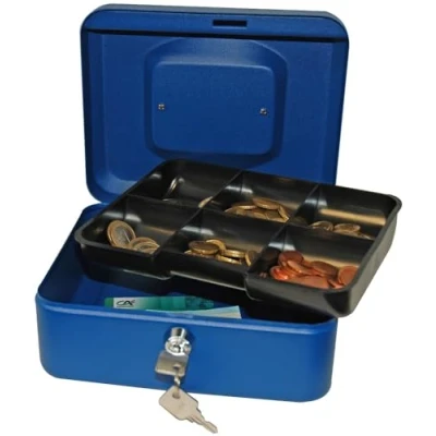 Image de Reskal Caisse à Monnaie Verrouillable en métal 20 x 16 9 cm bleue avec Monnayeur et 2 clés inclus