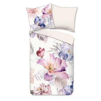 Afbeelding van Luxe Satijnen Dekbedovertrek 135x200 cm Bloemen en Vlinders Print Multicolor 1 Persoons 100% Katoen Satijn