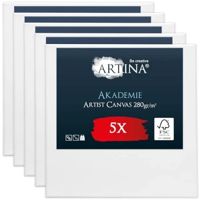 Afbeelding van Artina 5 Set schildersdoeken canvas in academie kwaliteit Schildersdoek wit paneel 30x30cm
