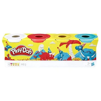 Afbeelding van Play Doh Basiskleuren voor fantasierijk en creatief spelen, blauw, geel, rood, wit, 4 stuks