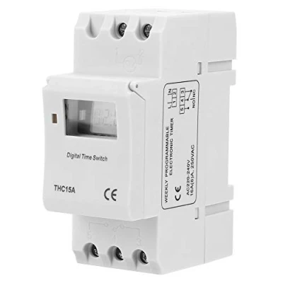 Afbeelding van Astronomische timer, THC15A 220 240 VAC 16 A digitale programmeerbare timer op DIN rail met verwisselbare voorafdekking
