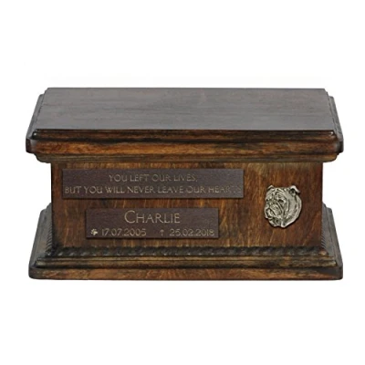 Afbeelding van Persoonlijke houten urn hond voor Engelse Bulldog hondenas met gravure