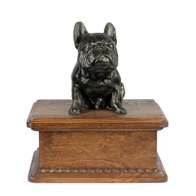 Afbeelding van Persoonlijke urn hond voor Franse Bulldog met beeldje en houten afwerking