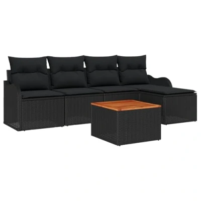 Afbeelding van vidaXL 6 delige tuinset met kussens zwart poly rattan acacia