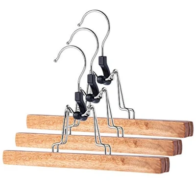 Afbeelding van KADAX Houten kleerhanger voor kleding, broek, rok, broekspanner, rokhanger, 360 graden draaibare haak van metaal, antislip, klemhanger, ruimtebesparend (3)