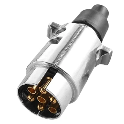 Afbeelding van SPARKMOTO 7 polige metalen stekker, 12 V, polig, aluminium waterdicht, aanhangerbedradingsconnector, voor oplegger, caravan, camper, auto&#039;s (rubberen stop)