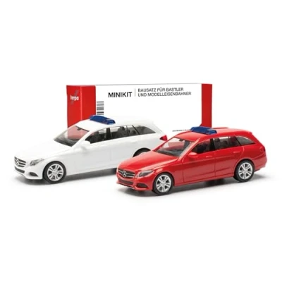 Afbeelding van Herpa 013284 003 H0 Auto Mercedes Benz C klasse combi met waarschuwingsbalk, rood en wit