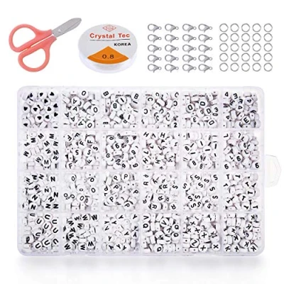 Afbeelding van PHOGARY 1280 stuks ronde letter en cijferkralen, witte kralen, zwart alfabet A Z nummer 0 20 cm, verschillende set van acryl voor het maken sieraden, knutselset