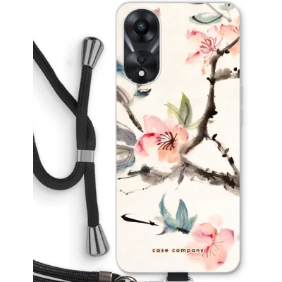 Afbeelding van Case Company® hoesje met Koord geschikt voor Oppo A78 5G Japanse bloemen Telefoonhoesje Zwart Bescherming aan alle Kanten en Over de Schermrand