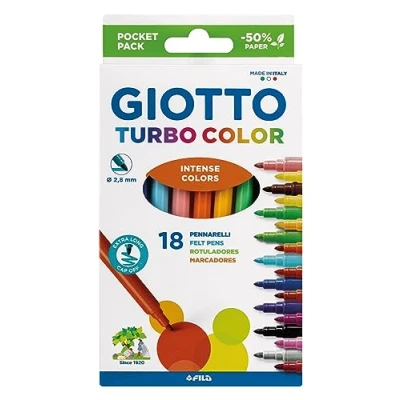 Afbeelding van Giotto Turbo Color viltstiften, fijne punt, verschillende kleuren, 18 stuks