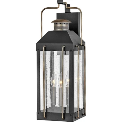 Afbeelding van Hinkley LED Wand Buitenlamp Fitzgerald 3X E14 Max 40W IP44 Dimbaar Textured Black with Burnished Bronze