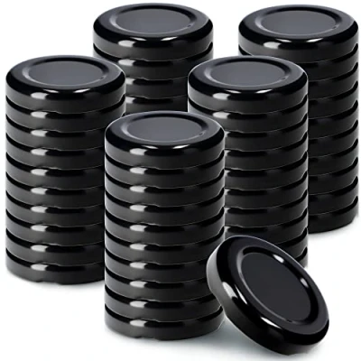 Afbeelding van KADAX Set van 50 schroefdeksels Ø 43 mm metaal geschikt voor weckpotten 40 ml met 4 inkepingen, inmaakpotten, deksel zwart