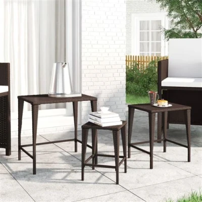 Image de vidaXL Tables gigognes 3 pcs marron résine tressée
