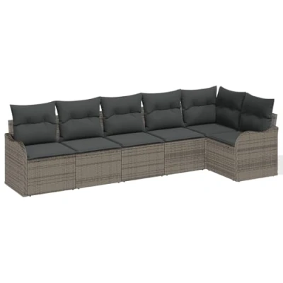Afbeelding van vidaXL 6 delig tuin sofa set met kussens grijzon poly rattan