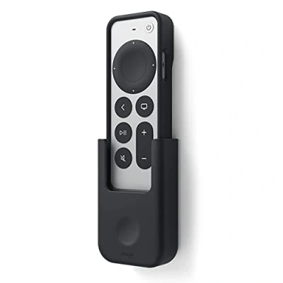 Afbeelding van elago Apple TV houder compatibel met 4K Siri afstandsbediening 2e generatie (2021) herbruikbare gelpad of schroefmontageopties, wandbevestiging, duurzaam materiaal (zwart)