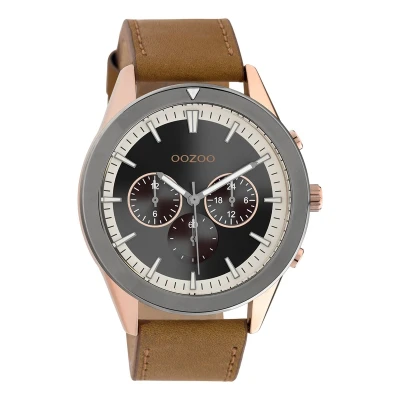 Afbeelding van OOZOO Timepieces zilverkleurige horloge met zwarte leren band C10813 Ø42