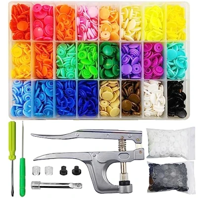 Afbeelding van 460 Sets Plastic Drukknopen met Snap Tang, 24 kleuren Kunststof Kit voor Naaien, Kleding, Knutselen, Luiers, Slabbetjes
