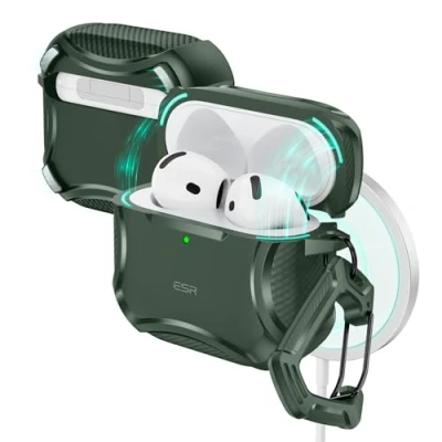 Afbeelding van ESR AirPods hoes van de 4e generatie (HaloLock) (2024), compatibel met MagSafe, magnetische afdekking, Cyber serie, groen