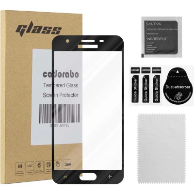 Afbeelding van Cadorabo Screenprotector geschikt voor Samsung Galaxy J3 2018 Volledig scherm pantserfolie Beschermfolie in TRANSPARANT met ZWART Gehard (Tempered) display beschermglas 9H hardheid 3D Touch