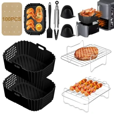 Afbeelding van BUOAZR siliconen bakvorm Air Fryer voor Ninja Double Stack SL400EU, 11 stuks accessoires Foodi Max Dual Zone 9,5 l AF400EU, AF300EU 7,5 l, herbruikbaar, friteuse zonder olie