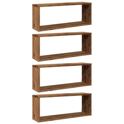 Afbeelding van vidaXL Wandschappen kubus 4 st 60x15x23 cm bewerkt hout oud houtkleur