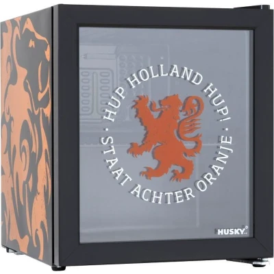 Afbeelding van Husky KK50 DUTCHLION Mini Koelkast Met Glazen Deur 46 Liter 40dB Oranje Leeuw