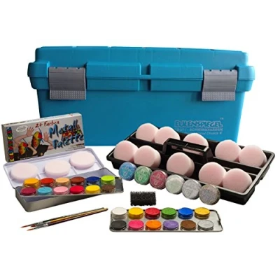Afbeelding van Eulenspiegel 299548 Make upset voor beginners, 24 professionele waterkleuren, 6 glitter, 10 sponzen, 1 baardspons, 3 penselen