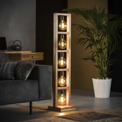 Afbeelding van Industriële vloerlamp Ethan acaciahout 5 lichts
