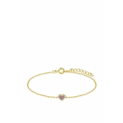 Afbeelding van Lucardi Dames Zilveren goldplated ketting met een hartvormige Rhodonite gemstone Armband Staal Goud 19 cm