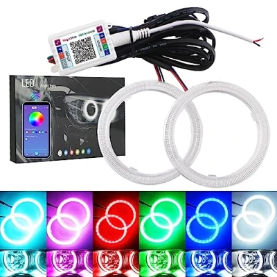 Afbeelding van Qasim 1 paar 100 mm Angel Eyes RGB LED COB Halo Ring Universeel voor DRL Auto Motorfiets Koplamp Waarschuwingslamp met Cover Bluetooth Mobiele APP 12V