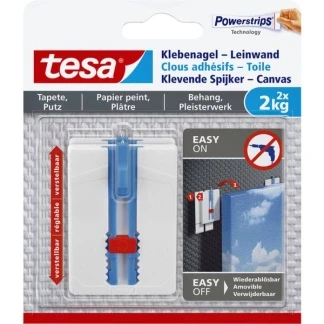 Afbeelding van Tesa klevende Spijker Canvas, draagkracht 2 kg, behang en pleisterwerk, wit, spijkers 6 strips haak