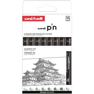 Afbeelding van Uni Ball PIN SET met 8 stuks gekalibreerde markers 0,03 tot 1,2 mm kleur zwart CLASSIC I