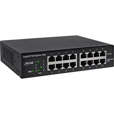 Afbeelding van InLine PoE+ Gigabit injector Hub 8 Port (8x PoE+) (802.3at (PoE+), 802.3af (PoE), 30 W), PoE