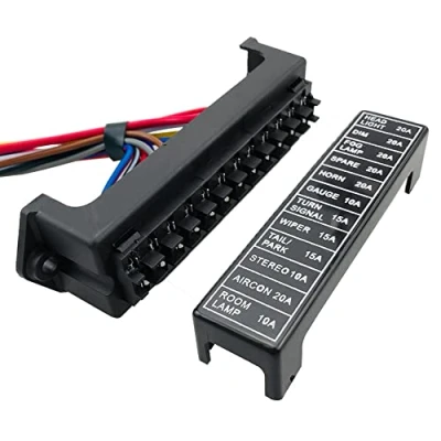 Afbeelding van Aiqeer 12 weg zekeringkast voor auto, 2 ingangen standaard uitgangen zekeringhouder met lemmet, voorbedraad en 10 bladzekeringen (12 V/24 V/32 V/48 V universeel)