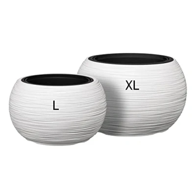Afbeelding van MELTOM Bloempot met uitneembare inzet, rond, gegroefd, set 2: L + XL (wit)