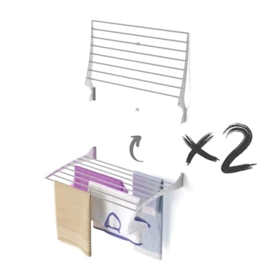 Afbeelding van foxydry Fold, wandwasrek, wanddroger van aluminium en staal, vrijstaand hangend (2 x, 80 cm)