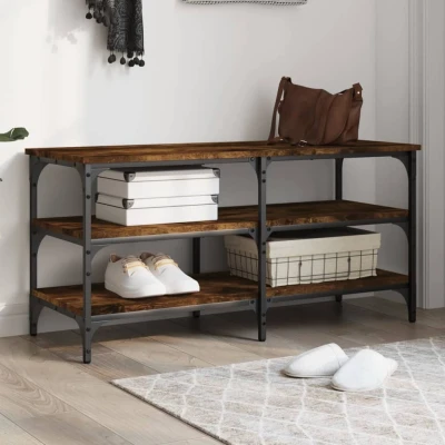 Afbeelding van Schoenenbankje 100x38,5x49 cm bewerkt hout gerookt eikenkleurig