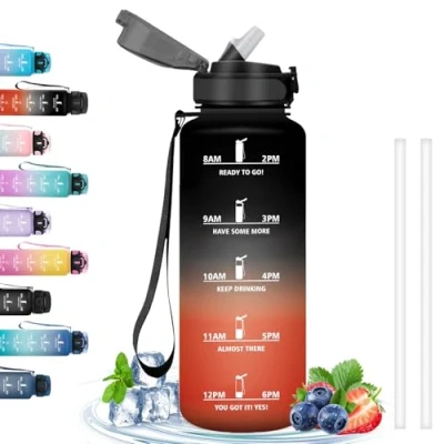 Afbeelding van Sportfles met motiverende slogan, waterfles voor sportschool, fietsen, camping, zwart, rood